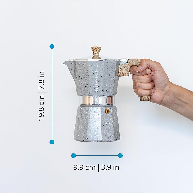 GROSCHE Milano Stovetop Espresso Maker Moka Pot 6 espresso Cup, 9.3 oz Grey | Cuban Coffee Maker And Italian Moka Pot For Stovetop Espresso; For Gas, Electric, And Propane Stoves With A Soft-Touch Handle