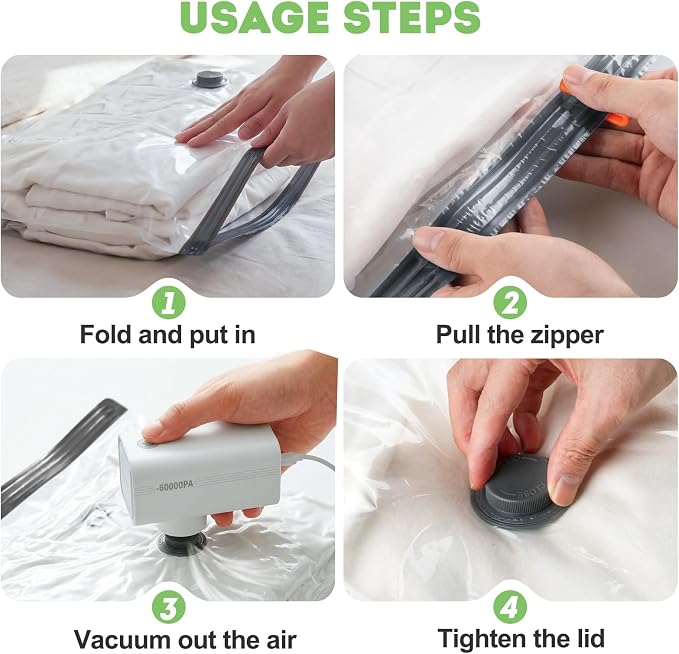 15 Pack Vacuum Seal Bags for Clothing Travel with -60000Pa USB Pump, Save 80% of Space for Clothes (15 Combo Size)
