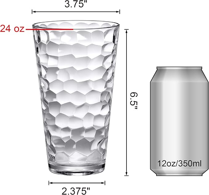 Amazing Abby - Iceberg - 24-Ounce Plastic Tumblers (Set of 8), Plastic Drinking Glasses, All-Clear High-Balls, Reusable Cups, Stackable, BPA-Free, Shatter-Proof, Dishwasher-Safe