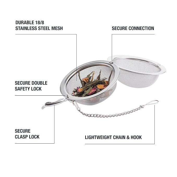 Tiesta Tea Small Stainless Steel Infuser Ball for Loose Leaf | Reusable Strainer with Extra Fine Mesh & Chain, Single Cup Steeper, Ideal for Hot & Iced Brewing, Holds 1 TBSP of Tea