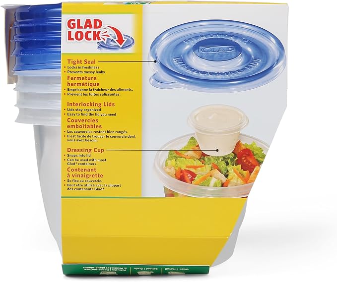 Glad GladWare To Go Lunch Containers with Dressing Cup, 32 Oz, 4 Count