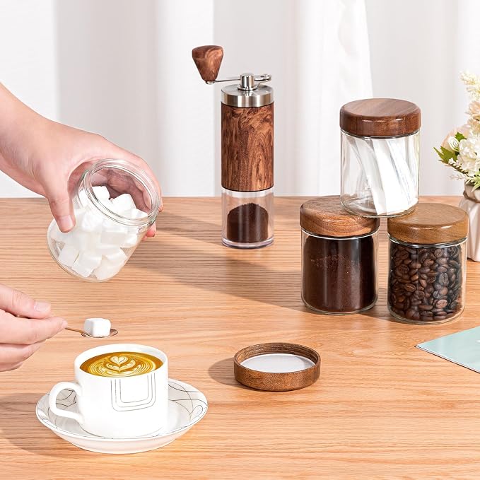 Glass Spice Containers for Kitchen: 12P 8oz Dishwasher Safe Jars | Acacia Wood Lids Round Seasoning Jars w/Lables/Liners for Rack/Cabinet/Drawer