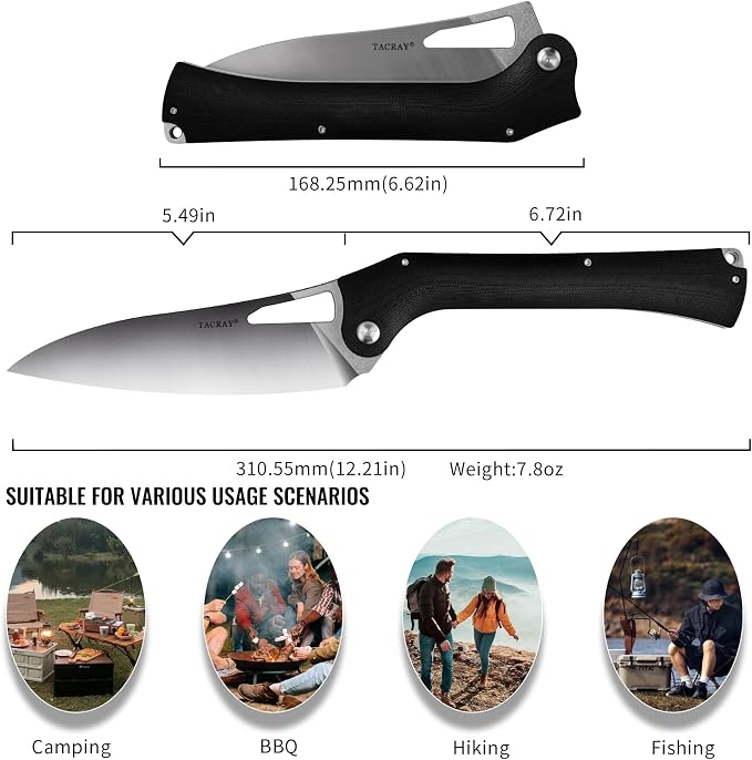 Folding Kitchen Chef Knife, 5.49" Foldable Camping Knife with 10cr15mov Stainless Steel Blade, Anti-skidding and Ergonomic Designed G10 Handle for both Indoor and Outdoor Cooking
