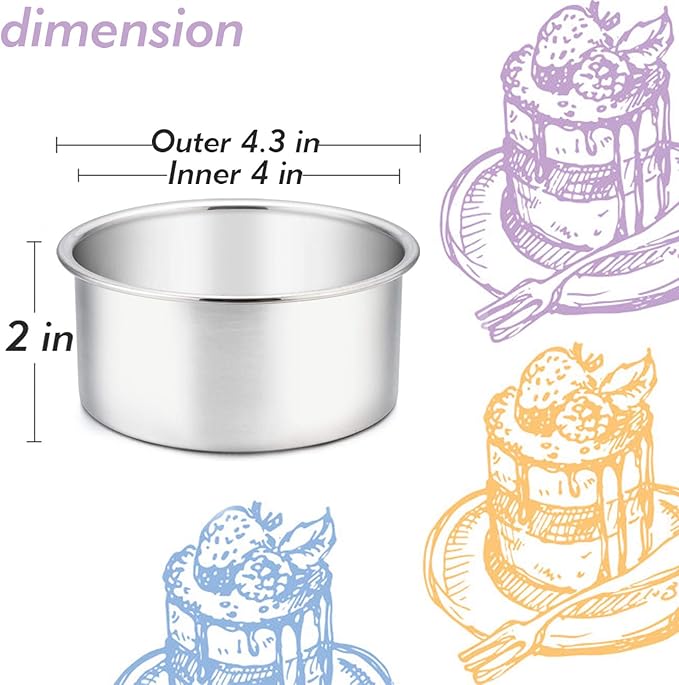 TeamFar 4 Inch Cake Pan Set of 4, Round Layer Cake Baking Pans Tins | Stainless Steel Mini Bakeware for Birthday Wedding Party, Non-Toxic & Healthy, Mirror Finish & Dishwasher Safe