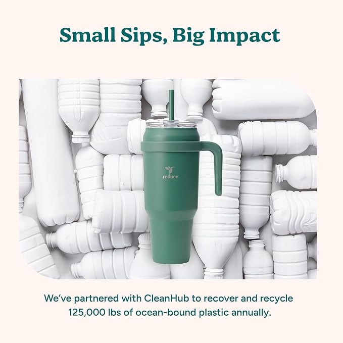 REDUCE 50 oz Stainless Steel Tumbler with Handle - Dual-Wall Vacuum Insulated Travel Mug, Sweat-Proof Lid & Reusable Straw - Keeps Drinks Cold for 24 Hrs, Fits Cupholders, Dishwasher Safe - Dark Web