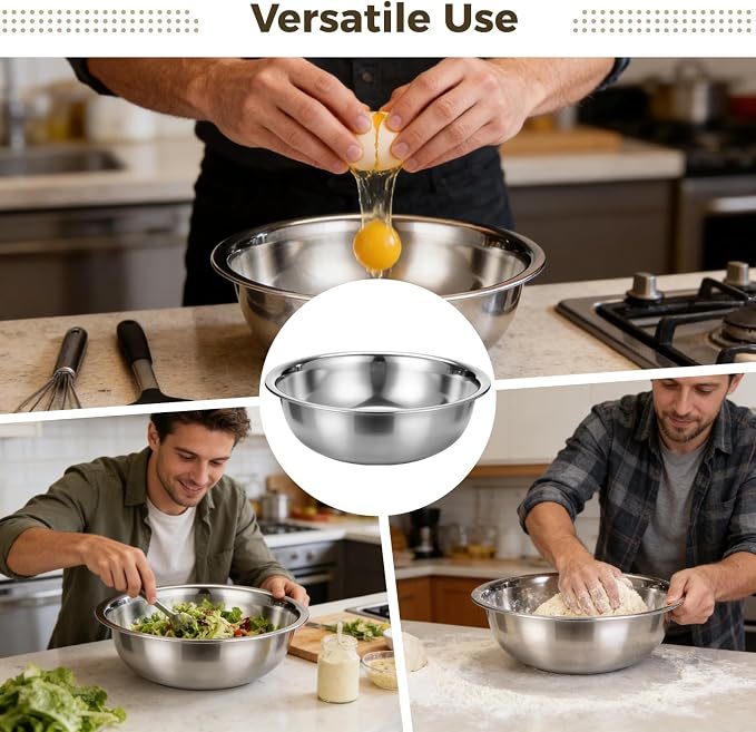 4 Pcs Stainless Steel Mixing Bowls, Extra Large Metal Mixing Bowls | 13 x 3.5 in Capacity Deepened Thickened Basin Salad Bowl, Dishwasher Safe, Mirror Finish for Home and Commercial