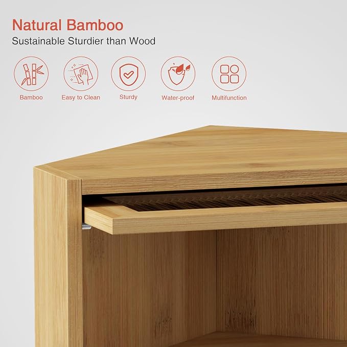 Goozii Corner Bread Box for Kitchen Countertop, Double Layer Bamboo Wood Breadbox for Homemade Bread, 2 Door Roll up Large Bread Storage Container Holder Cabinet for Counter top (Natural Color)