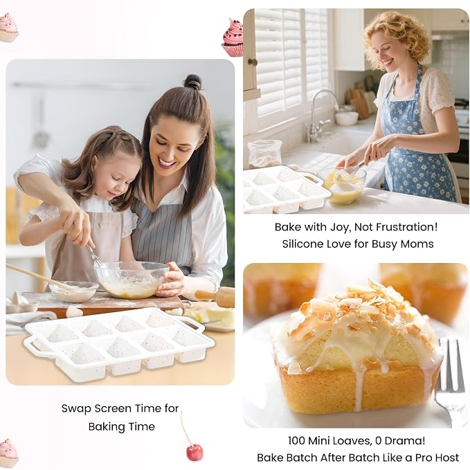 2 Pack 8-Cavity Mini Silicone Loaf Pans, BPA-Free Reinforced Rim For Treats | Dual 8-Cavity Pans Boost Baking Efficiency, Safe Silicone Material And Firm Rim Let You Pop Out Mini Snacks And Gift Desserts