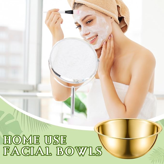 Teenyyou 4 Pcs Large Stainless Steel Esthetician Bowls 8 Inch Gold Facial Bowls Mask Mixing Kit for Women Spa Home Esthetician Supplies Use