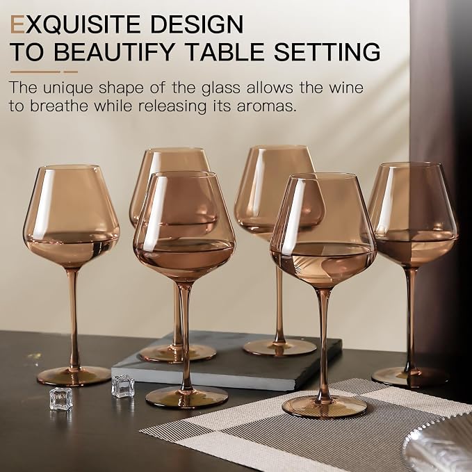 Amber Wine Glass Set of 6-18oz Lead-Free Crystal Burgundy Wine Glasses, Glassware for Parties& Special Occasions