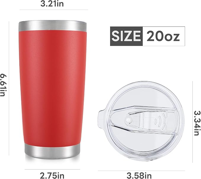 20 oz Tumbler with Lid Stainless Steel Insulated Tumblers Bulk Cups Mug | Double Wall Vacuum, Powder Coated, Keep Drinks Cold and Hot, Waterproof Lid, Fit of Car Cup Holders, Wine Red, 8 Pack