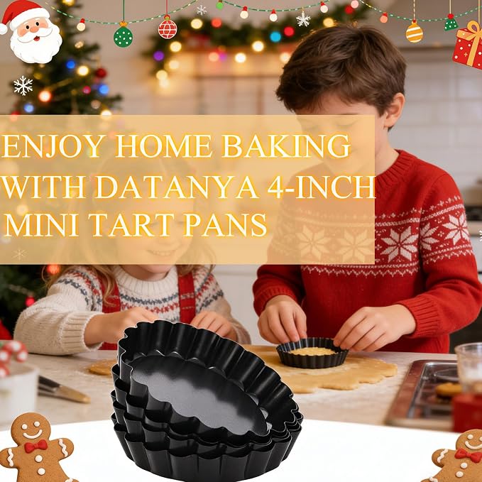 DATANYA 8 Pack Mini Tart Pans 4 Inch with Removable Bottom Round Nonstick Quiche Pan, Heavy Duty Fluted Side for Pies, Mousse Cakes, Dessert Baking (4 Inch 8pcs)