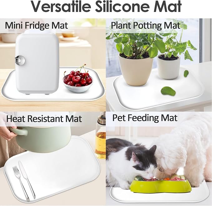 Silicone Coffee Maker Mat with Lip for Countertops, 17.4'' x 10.6'', White | Multi leak-proof coffee tray for countertop, non-slip silicone mat fits most coffee makers & espresso machines, wipe-clean