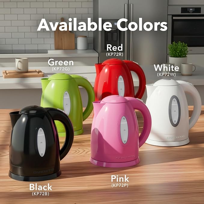 OVENTE 1.7L Electric Kettle with 1100W Fast Boiling Water, Black KP72B | Best For Coffee or Tea, BPA-Free, Water Level Gauge, Auto Shut-Off, Indicator Light, Boil-Dry Protection & Removable Filter