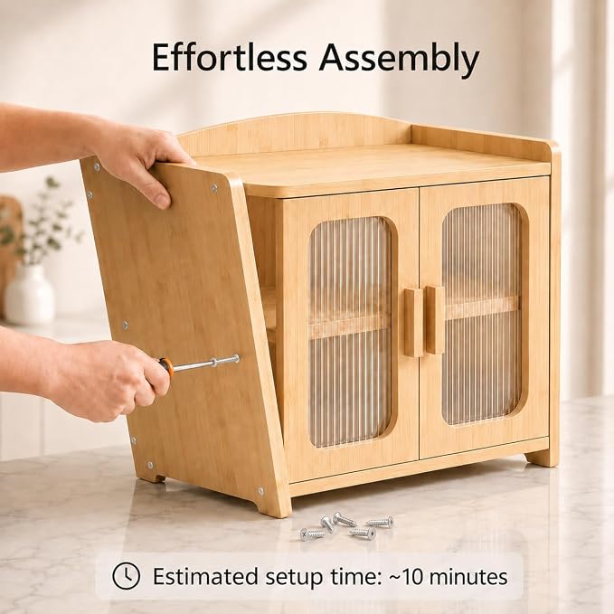 Bread Box for Kitchen Countertop, Large Capacity Wooden Bread Box, Fluted Acrylic Window Farmhouse Bread Storage, 2 Tier Corner Bread Box for Homemade Bread & Sourdough Bread, Natural Bamboo