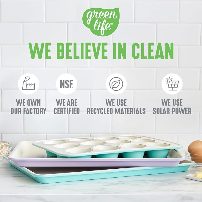 GreenLife 12 Cup Ceramic Nonstick Muffin Pan, Gray | 11.4" x 1.9" x 15.9", PFAS-Free Nonstick, Cupcake Tin, Easy Release, Even Heating, Wipe Clean, Heavy Duty, Warp Resistant