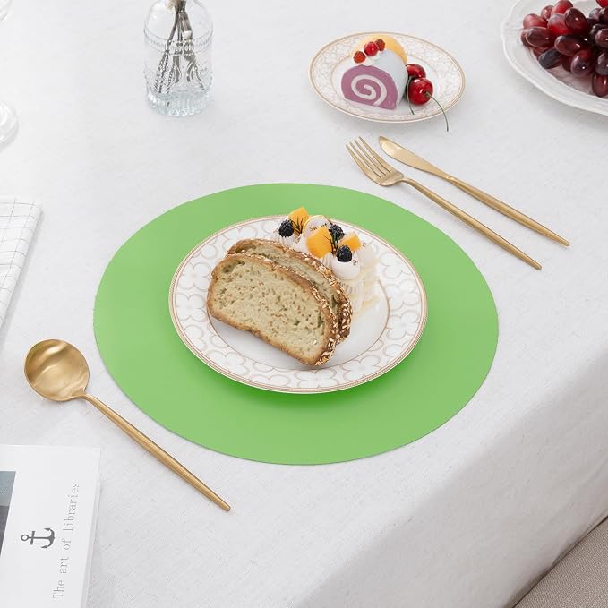 SHACOS 100 pcs Round Paper Placemats Disposable 13 inch Colored Paper Place Mats for Wedding Birthday Party Bridal Baby Shower Events Table Decoration, Green