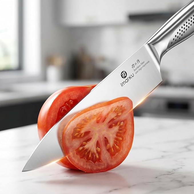 imarku 15PCS Kitchen Knife Set with Block,High Carbon Stainless Steel,Black | Built-in Sharpener,Dishwasher Safe,Ergonomic Non-Slip Handle,Space-Saving Knife Block,Ideal for Daily Cooking & Gifts