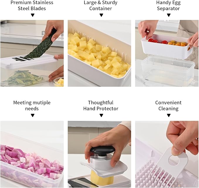 11-in-1 Vegetable Chopper 420 Food-Grade Stainless Steel Blades, 7.2 Cup Container with Colander, BPA & PFAS Free, Dishwasher Safe