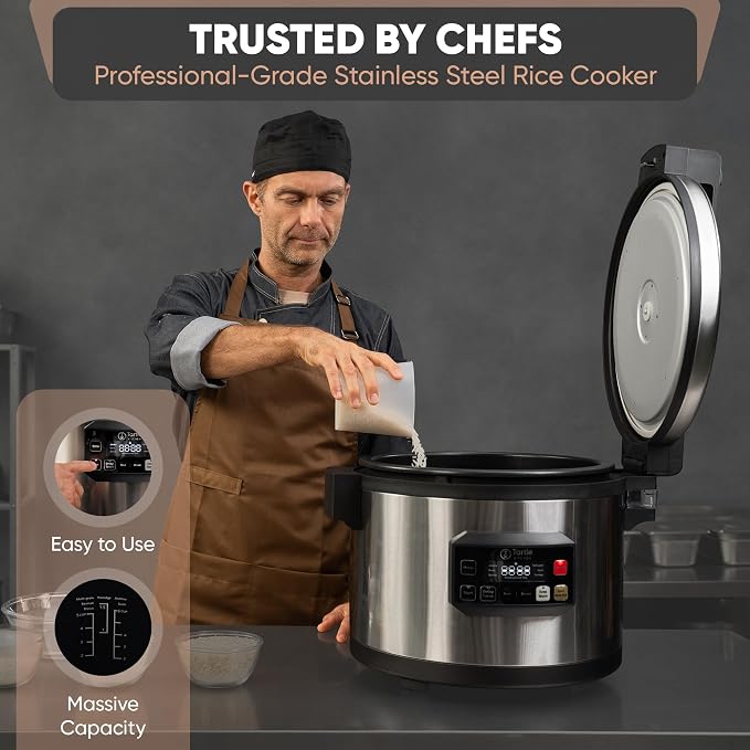 TK Commercial Rice Cooker 64 Cup - Multi-Grain, Brown Rice & More, 7h Warm | For white, brown & mixed-grain rice; 32 cups raw ready in 45min; 8 cooking modes; 3D heating; Swappable TK pot; Cup & scoop