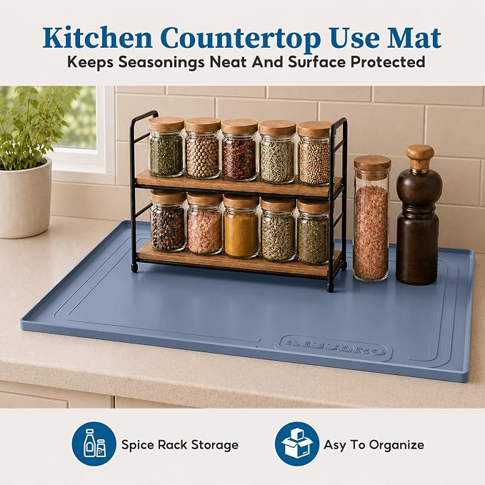 Under Sink Mat 25x19, Waterproof Liner for Under Sink Organizers, Dark Blue | BPA-Free Silicone with 0.59" Raised Edge Helps Contain Leaks, Spills & Drips to Protect Kitchen Cabinets