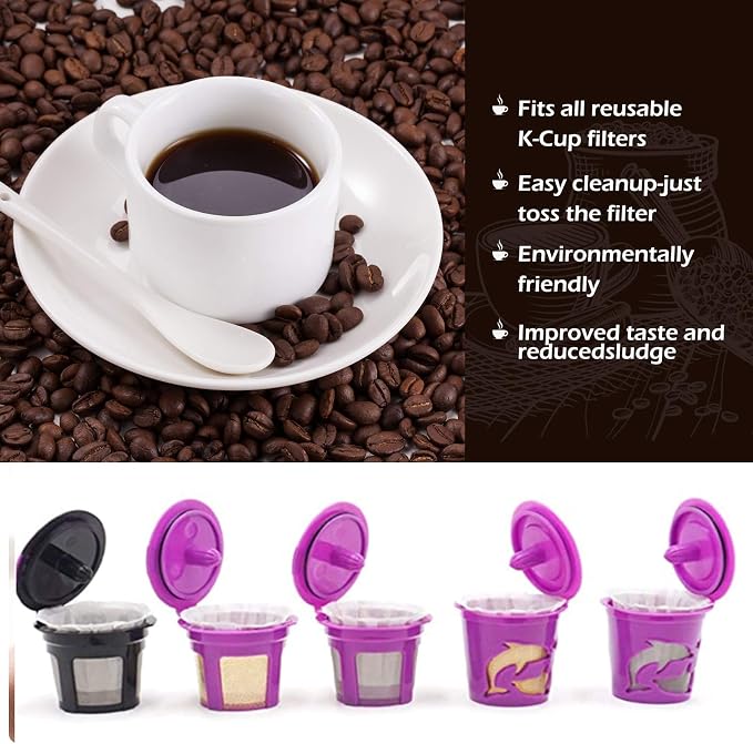 Disposable Paper Coffee Filters, Keurig K Cup Paper Filters for Keurig Single Brewer Reusable Cups, K-cup Coffee Pods, Fits All Brands Reusable K Cups (150)