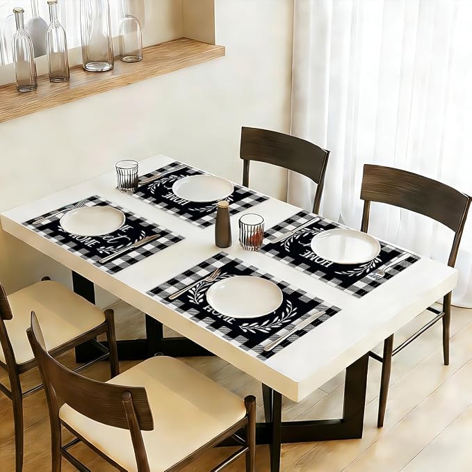 Black and White Linen Placemats Set of 4 for Kitchen Table placemats Decor | Modern Minimalist Table Mats for Home Party Kitchen Dining Table Decor for Christmas Halloween Dining Table, Party placemats