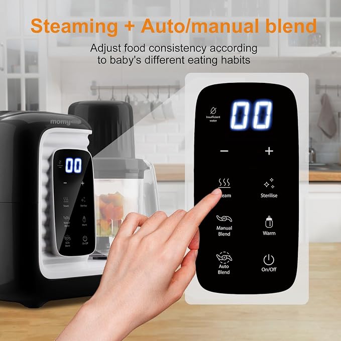 MOMYEASY Baby Food Maker, Food Steamer with Dual-Layer Steam Basket, Black | 5 in 1 Baby Food Processor, Steamer & Blender for Healthy Homemade Baby Food, BPA-free