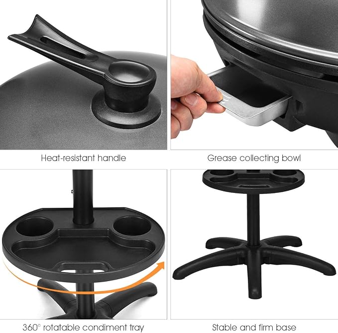 Giantex Electric Grill Indoor Outdoor, Non-stick Grill Griddle Plate, 3 Cooking Zones, Temperature Control, Drip Tray, 1350W 200sq.in BBQ Grill for Balcony Apartments Backyard Party Camping (Black)