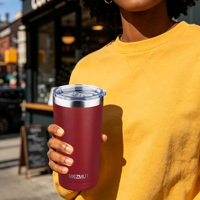 MEZMUT 20oz Insulated Tumbler Cup Travel Coffee Mug with Lid Straw(Red,1) | 18/8 Stainless Steel Double Wall Vacuum Spill Proof Metal Insulated Tumbler with Daul Lid and Straw, Hot or Iced Coffee Cup