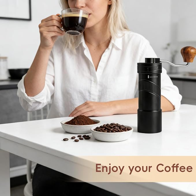 Manual Coffee Grinder Hand Crank Coffee Bean Grinder Mill for Espresso | CNC Stainless Steel Conical Burr, 8 Adjustable Coarseness Settings, for Home or Travel Moka Beans French Press Pour Over Drip