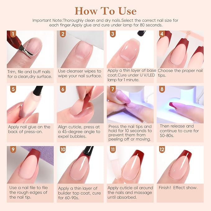 PEACECOLOR French Tip Press On Nails Kit - 150Pcs Long Coffin 5 Colors Nail Tips Gel Nail Kit with U V Light Base & Top Coat Starter Kit Nail Glue Manicure Set Fake Nails DIY Gift for Women Girls Home