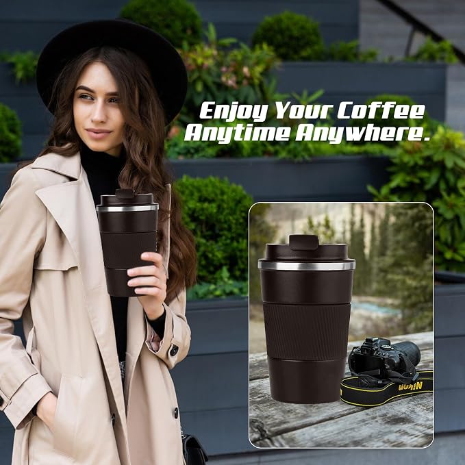 Vacuum Insulated Stainless Steel Travel Coffee Mug,Leak Proof Cup with Lid | 304 stainless steel mug with vacuum insulation, leak proof lid, silicone grip and car cup holder friendly design
