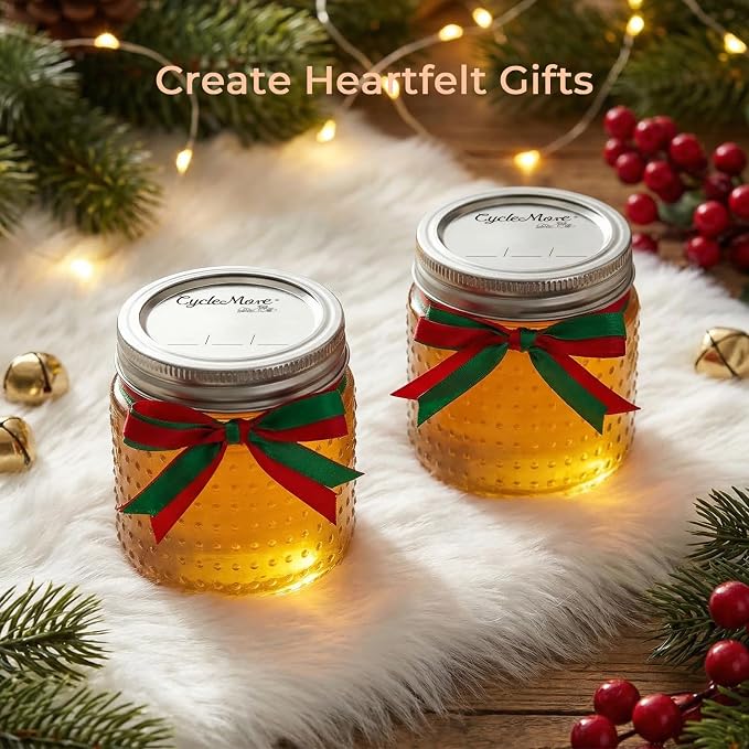 CycleMore 8oz Mason Jars, 30 Pack Dual Dot Jar With Silver Separable Lids, Tiny Glass Jars for Honey, Jam, Jelly, Wedding Favors, Kitchen Food Storage,
