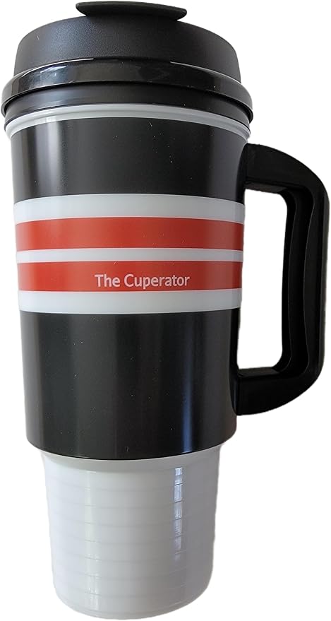 Travel Mug - Insulated Reusable Drink Cup (24 oz), Black, Red, & White