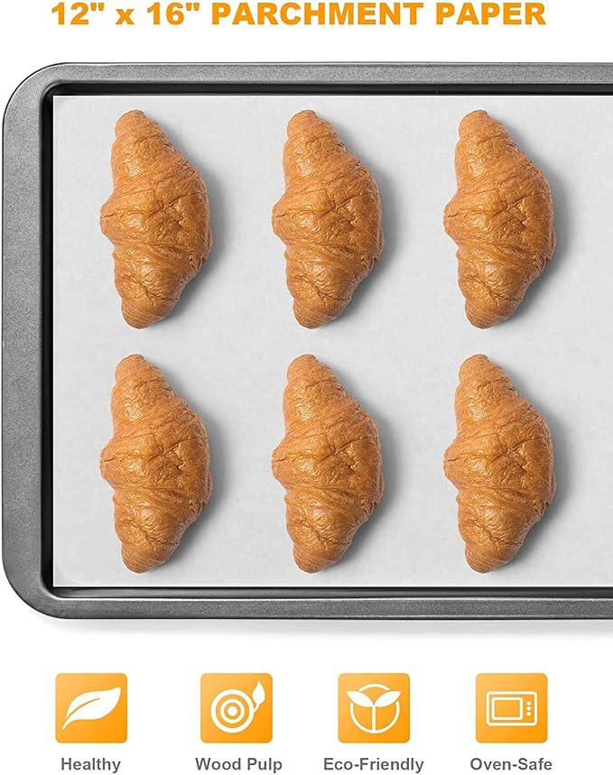 Baklicious 12x16inch 220pcs White Pre-cut Non-Stick Parchment Baking Sheets | for Air Fryer, Oven, Bakeware, Steaming, Cooking Bread, Cupcake, Meat, Cookies