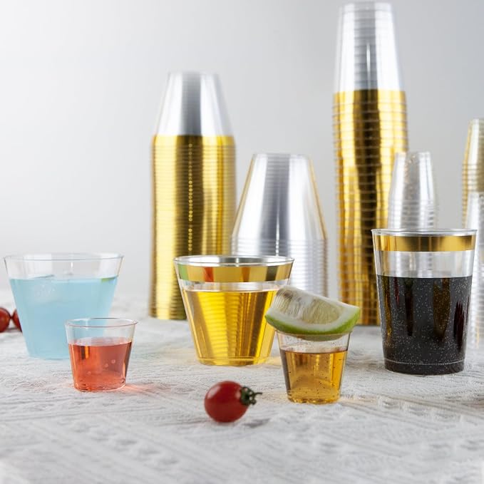 Byvivace 50Counts 9OZ. Clear Plastic Cups, Disposable Cups Classic 9 Ounce Squat Cups Party Tumblers Plastic Wine Glasses Disposable Party Wedding Events