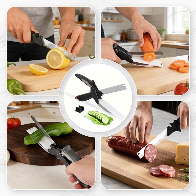 Professional 8-Inch Kitchen Shears with Built-in Cutting Board - Multi-Purpose Kitchen Scissors for Vegetables, Meat, and Ingredient Prep