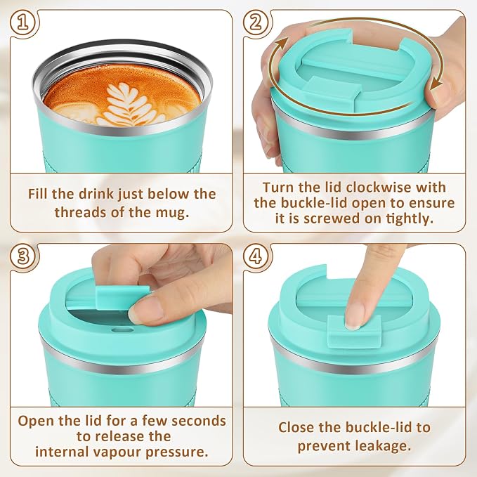 KETIEE Travel Mug 12oz: Vacuum Insulated Coffee Mug with Leakproof Lid, Travel Coffee Mug, Stainless Steel Double Walled Reusable Coffee Cup for Hot and Iced Coffee Tea Water (Blue) | Travel Coffee Mug, Stainless Steel Double Walled Reusable Coffee Cup...
