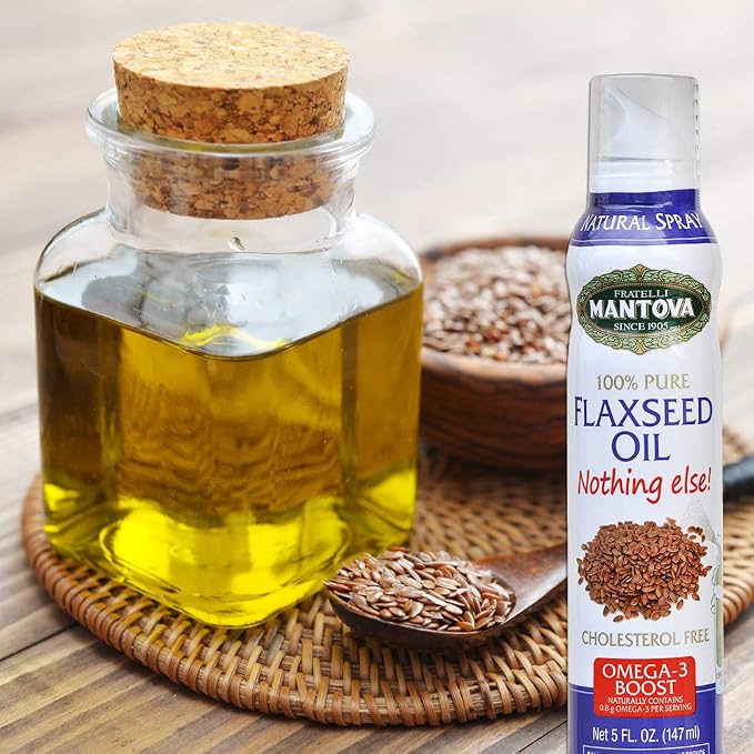 Mantova Flaxseed Oil, 100% Pure Cooking Spray with Omega-6, perfect for Keto snacks, baking, or seasoning for cooking, our oil dispenser bottle lets you spray, drip, or stream with no waste, 5 oz