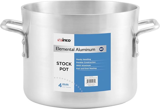 Winco 50 qt Elemental, Aluminum Stock Pot | Heavy-duty, Great for Stocks, Soups, Pasta and Batch Cooking