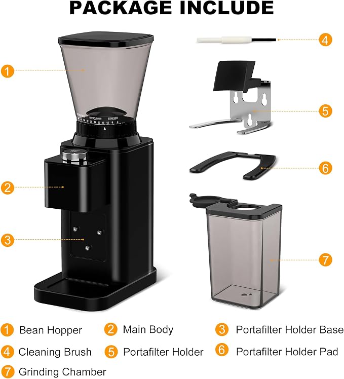 binROC Electric Conical Burr Coffee Grinder with Portafilter Holder, Black | 48 Grind Settings, 35s Timer, Anti-Static, Easy Clean, Low Noise with Overheat Protection for Espresso, Drip & French Press