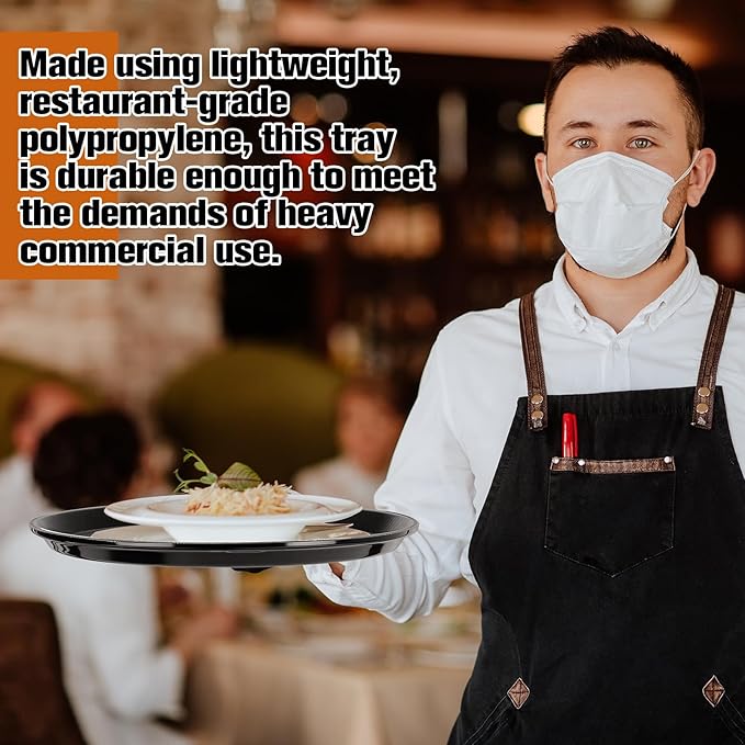 Zopeal 6 Pcs Bar Service Tray Round Plastic Non Slip,11" | For Waiter Server in Restaurant Cafeteria Bar, Raised Edges Prevent Spills, Cocktail Food Server, Textured Surface Grip
