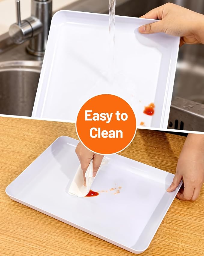 YOUBET 8PCS White Plastic Serving Trays for BBQ, Picnic, Party, Wedding | Plastic Trays for Serving Food - Super Strong Disposable Platters, Heavy Duty Plastic Trays
