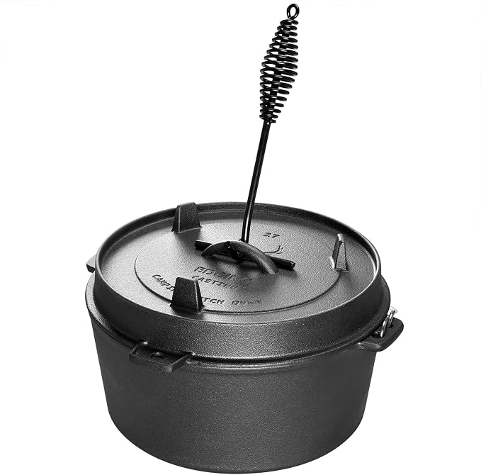 EDGING CASTING Pre-Seasoned Cast Iron Camping Dutch Ovens, Outdoor Camping Dutch Oven Pot with Lid Tripod, 6 Quart