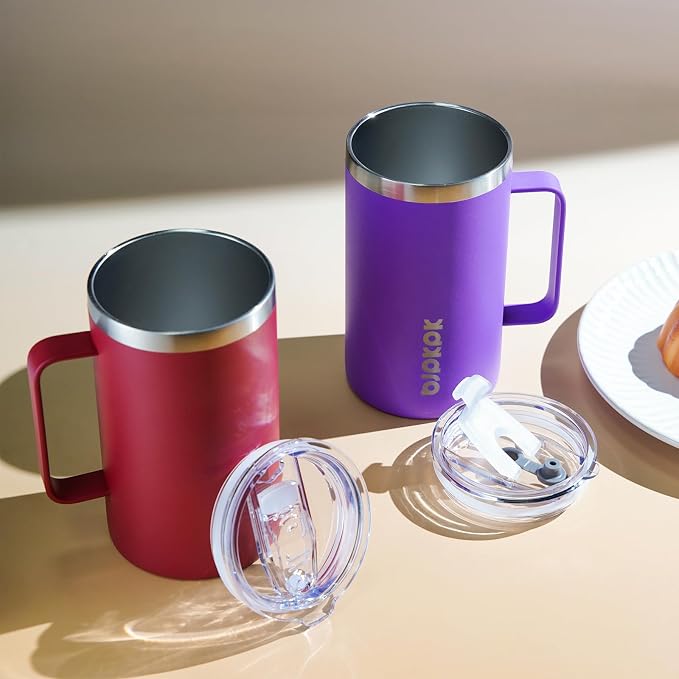 BJPKPK 25oz Insulated Coffee Mug with Handle, Stainless Steel Travel Mug | Keeps Drinks Hot & Cold, Double Wall Vacuum, 2 Lids Included, BPA-Free Coffee Tumbler for Home, Office & Travel
