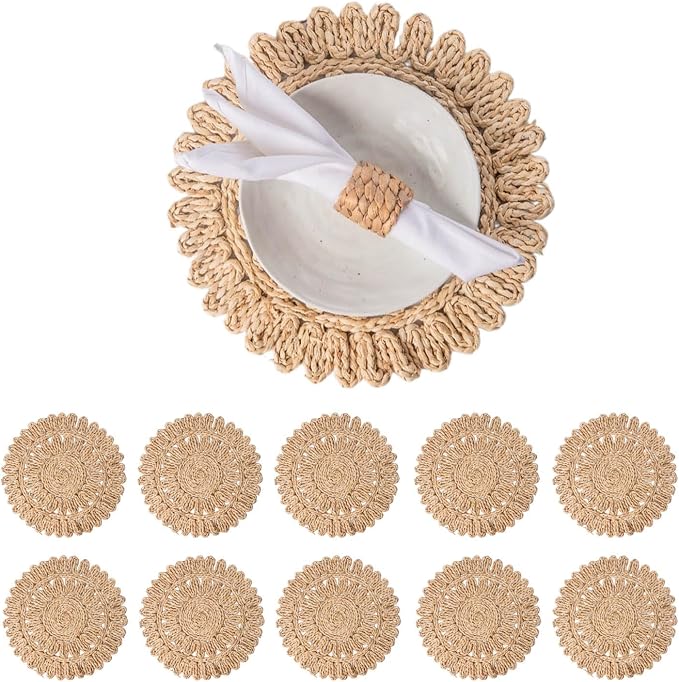15" Set of 10 Round Woven Corn Husk Placemats by Laquedecraft | Protects Tables from Heat & Scratches, Perfect for Everyday Dining, Family Gatherings and Holiday Entertaining