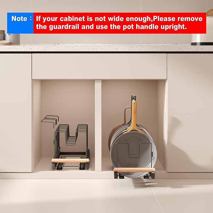 Magheo Pull Out Pots and Pans Organizer Under Cabinet, 22" Deep Expandable Pot Lid Organizer and Storage with 10 Adjustable Dividers Adhesive Pot and Pan Holder Rack with Handle Bracket(1 Pack,Black)