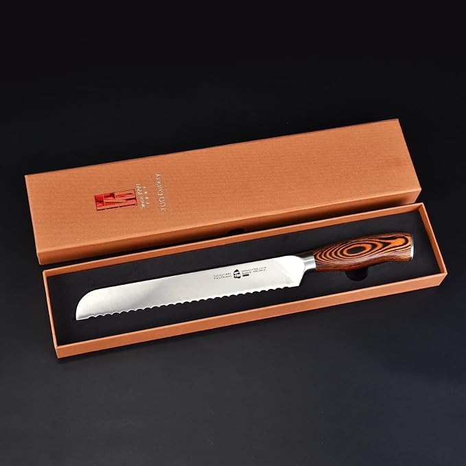 TUO Bread Knife, 9 inch Sharp Serrated Slicing Knife for Homemade Sourdough Bread, High Carbon German Steel, Ergonomic Handle, Gift Box Included