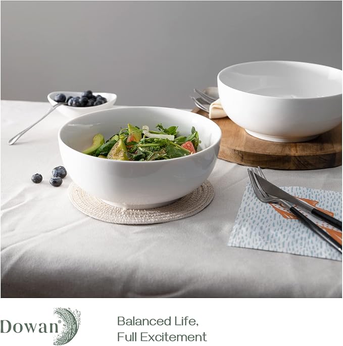 DOWAN Salad Bowls, Large Pho Bowls, 8" White Centerpiece Bowls for Nut, Pasta, Soup, Side Dishes, Ramen, Fruit, Kitchen Decor, Microwave & Dishwasher Safe, 57 Ounce